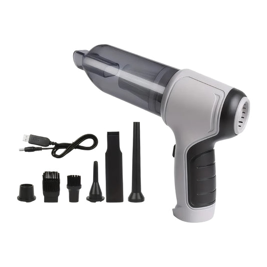 Handheld vacuum cleaner with attachments on a white background