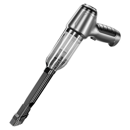 Silver handheld vacuum cleaner on a white background